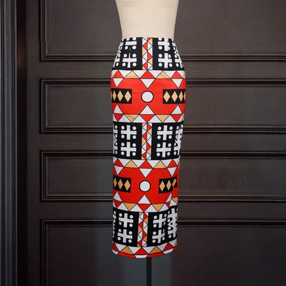 High Waist Large Size Slim Geometric Print Skirt - Catch Cards