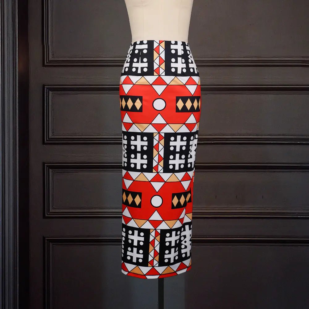 High Waist Large Size Slim Geometric Print Skirt - Catch Cards