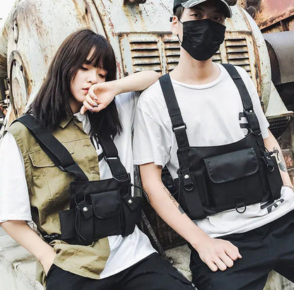 Hip Hop Style Tactical Vest with Chest Bag - Catch Cards