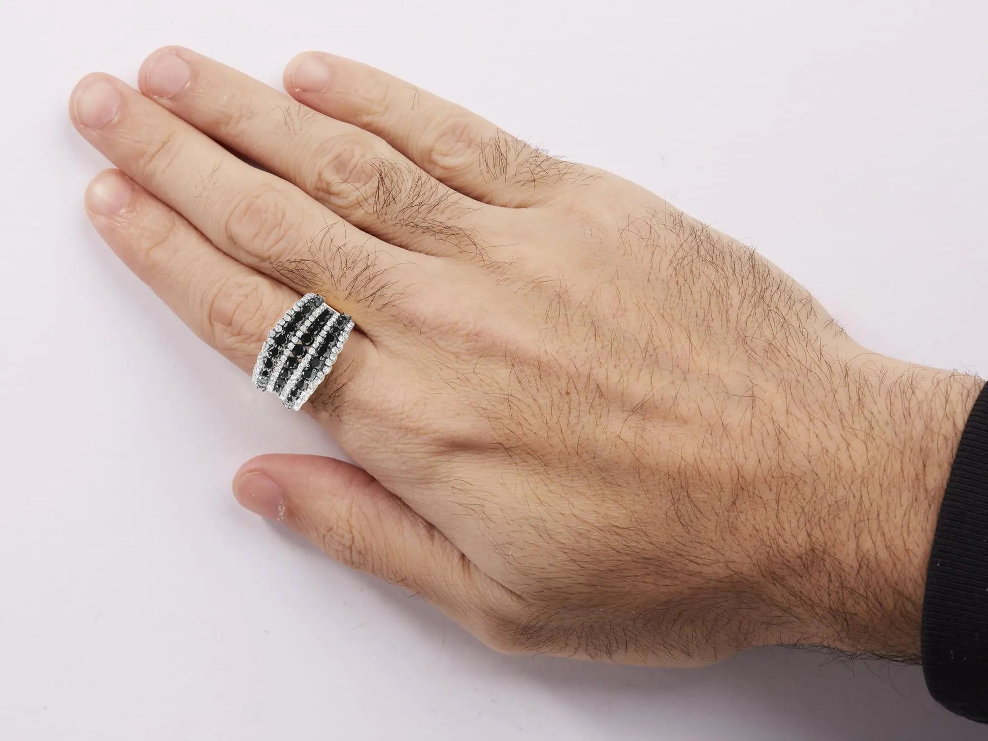 .925 Sterling Silver 1 3/4 Cttw Treated Black and White Alternating Diamond Multi Row Band Ring (Black / I-J Color, I2-I3 Clarity) WEM Support (www.WEM.support)