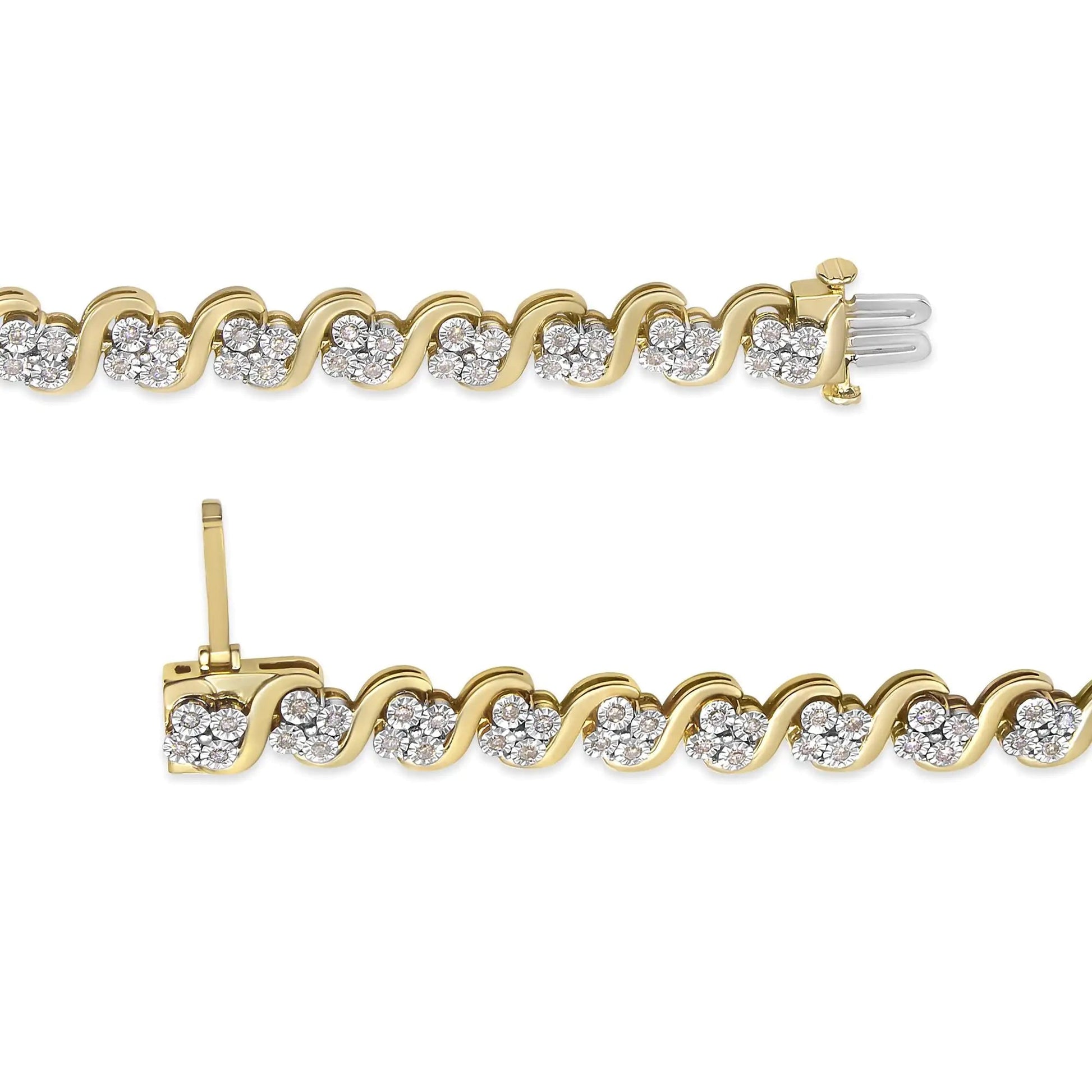 10K Yellow Gold Plated .925 Sterling Silver 1.0 Cttw Diamond "S" Link 7.25" Bracelet (J-K Color, I1-I2 Clarity) WEM Support (www.WEM.support)