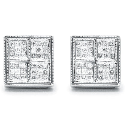14K White Gold 1/2 Cttw Princess Diamond Composite Box Shape Milgrain Stud Earrings (H-I Color, SI1-SI2 Clarity) WEM Support (www.WEM.support)