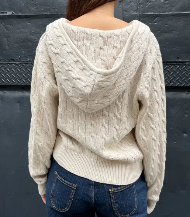 Hooded Twist Knitted Cardigan Coat For Women - Catch Cards