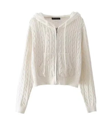 Hooded Twist Knitted Cardigan Coat For Women - Catch Cards