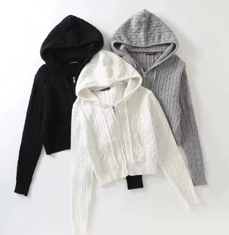 Hooded Twist Knitted Cardigan Coat For Women - Catch Cards