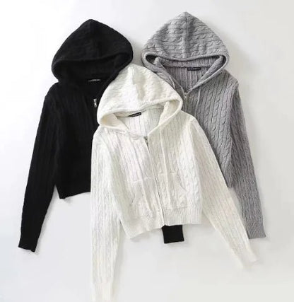 Hooded Twist Knitted Cardigan Coat For Women - Catch Cards