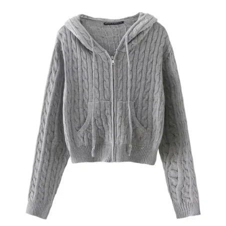 Hooded Twist Knitted Cardigan Coat For Women - Catch Cards