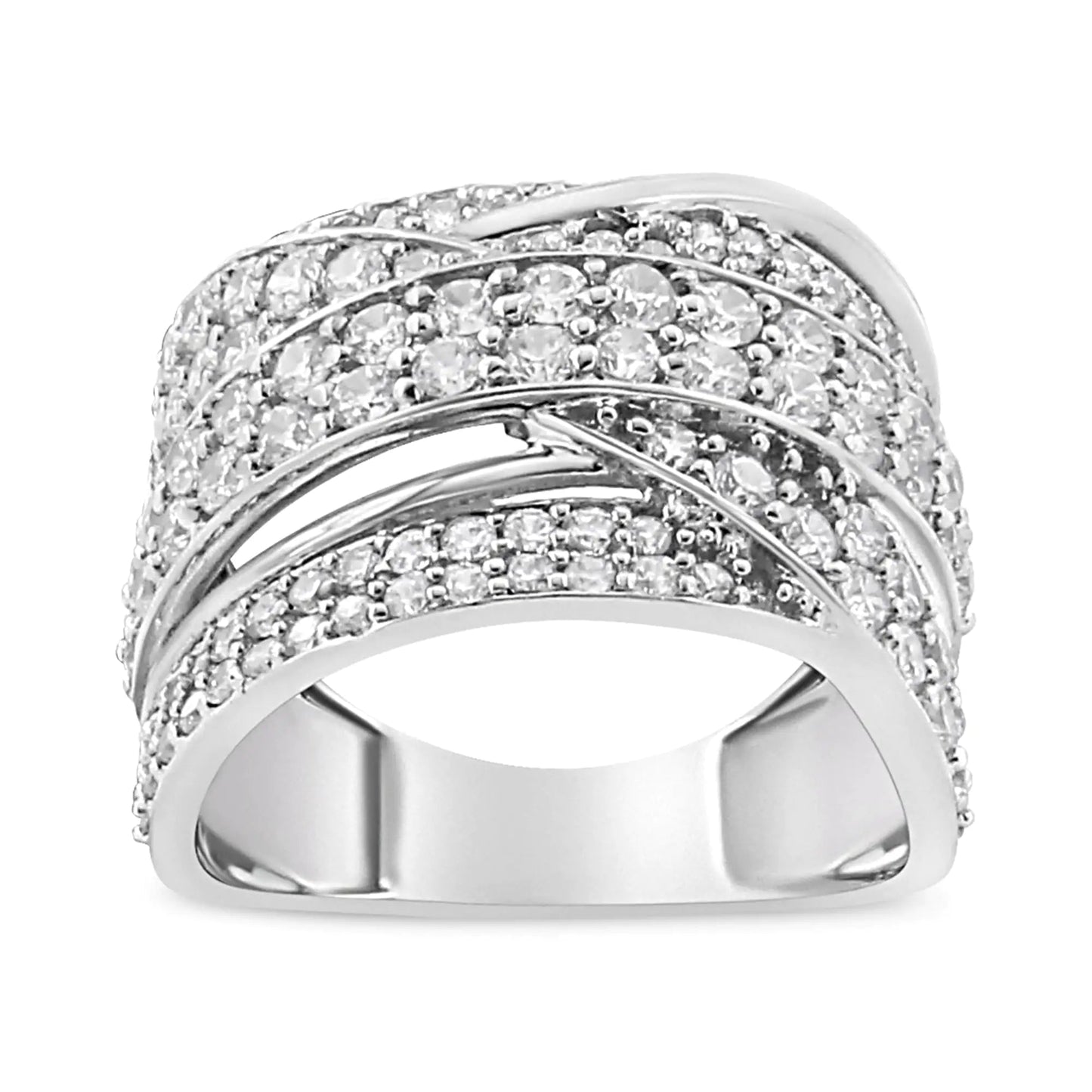 .925 Sterling Silver 2.00 Cttw Round-Cut Diamond Overlapping Bypass Band Ring (I-J Color, I2-I3 Clarity) WEM Support (www.WEM.support)