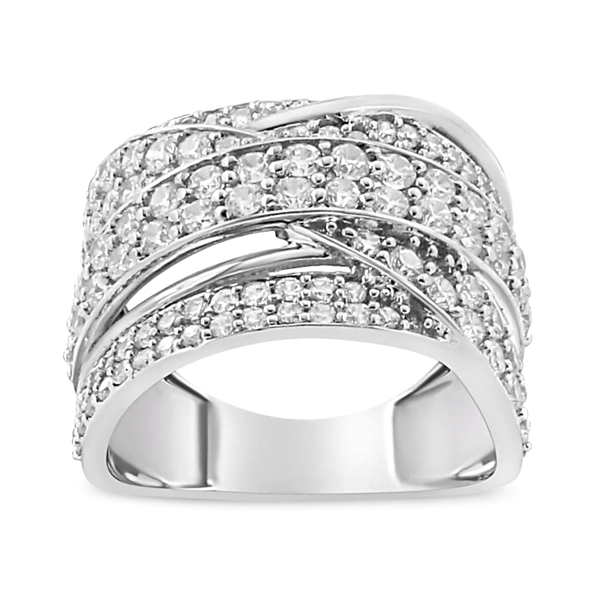 .925 Sterling Silver 2.00 Cttw Round-Cut Diamond Overlapping Bypass Band Ring (I-J Color, I2-I3 Clarity) WEM Support (www.WEM.support)