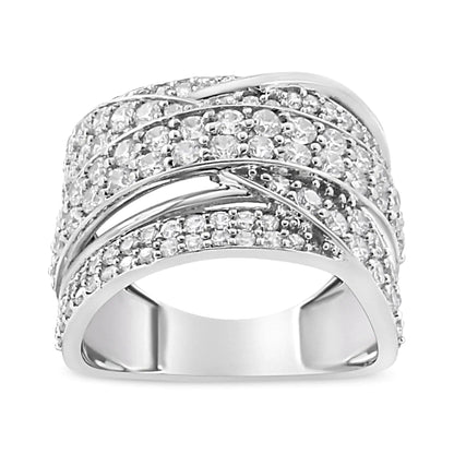 .925 Sterling Silver 2.00 Cttw Round-Cut Diamond Overlapping Bypass Band Ring (I-J Color, I2-I3 Clarity) WEM Support (www.WEM.support)