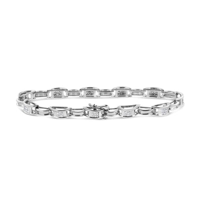14K White Gold 1.0 Cttw Invisible Set Princess Diamond Alternating Link Tennis Bracelet (I-J Color, I1-I2 Clarity) - 7.25" WEM Support (www.WEM.support)
