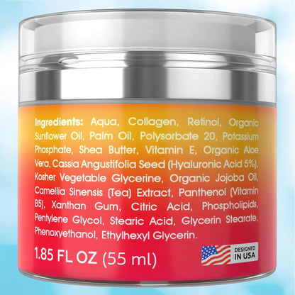Retinol Cream for Face Collagen Retinol Moisturizer with Hyaluronic Acid 1.8 Oz WEM Support (www.WEM.support)