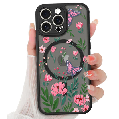 BITOBE Floral Case for iPhone 13 [Compatible with MagSafe] Cute Flower Pattern Case for Women Girls Soft TPU Bumper Translucent Magnetic Slim Protective Cover - Black Rose