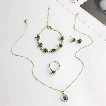 Luxury Cutout Heart Colored Zircon Stud Earring Bracelet Necklace WEM Support (www.WEM.support)