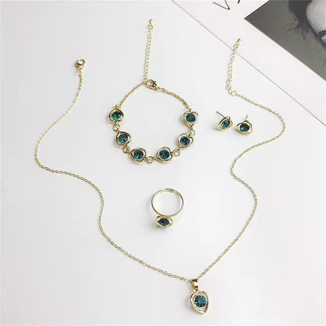 Luxury Cutout Heart Colored Zircon Stud Earring Bracelet Necklace WEM Support (www.WEM.support)