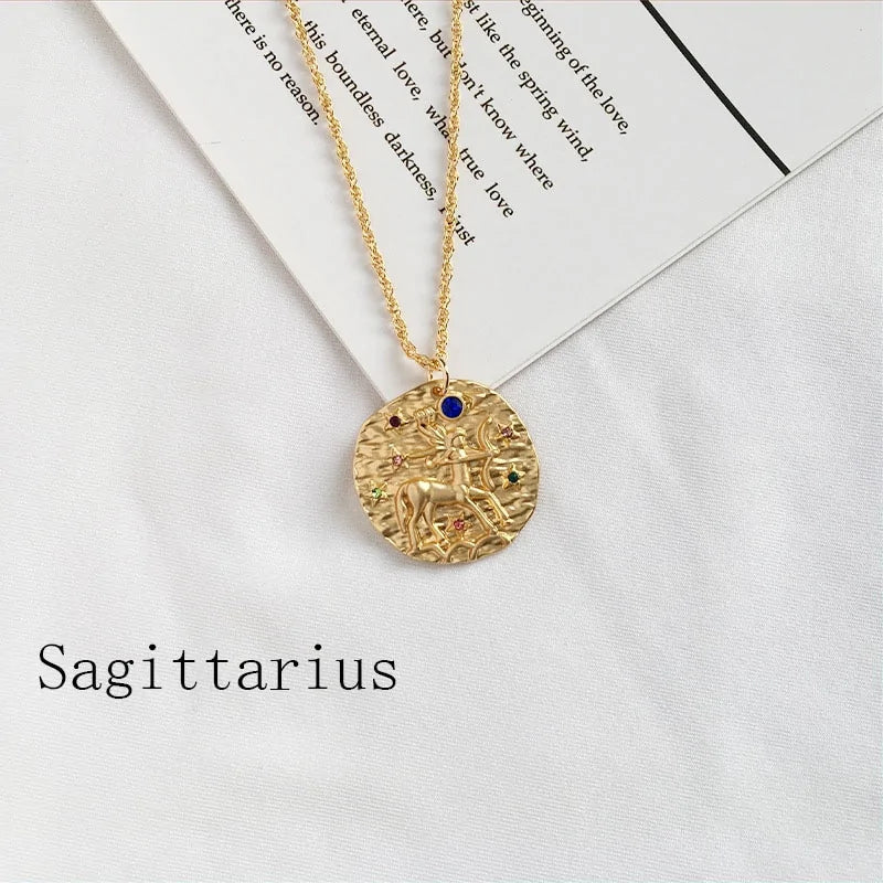Gold Coin Disk Pendant Zodiac Necklace WEM Support (www.WEM.support)