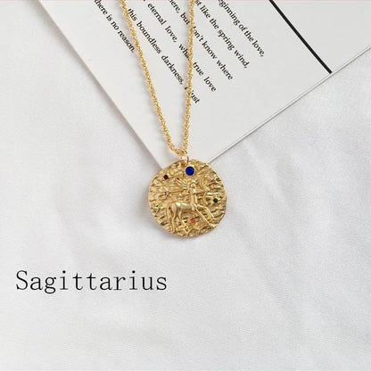 Gold Coin Disk Pendant Zodiac Necklace WEM Support (www.WEM.support)