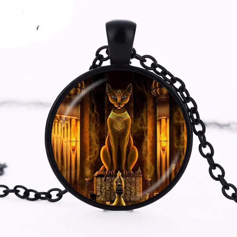 Ancient Egyptian Cat Goddess Glass Necklace WEM Support (www.WEM.support)