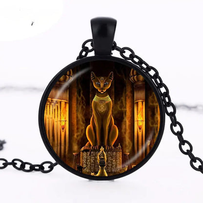 Ancient Egyptian Cat Goddess Glass Necklace WEM Support (www.WEM.support)