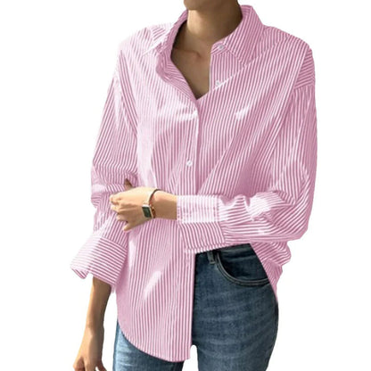 Women's Loose Striped Long-Sleeved Shirt WEM Support (www.WEM.support)