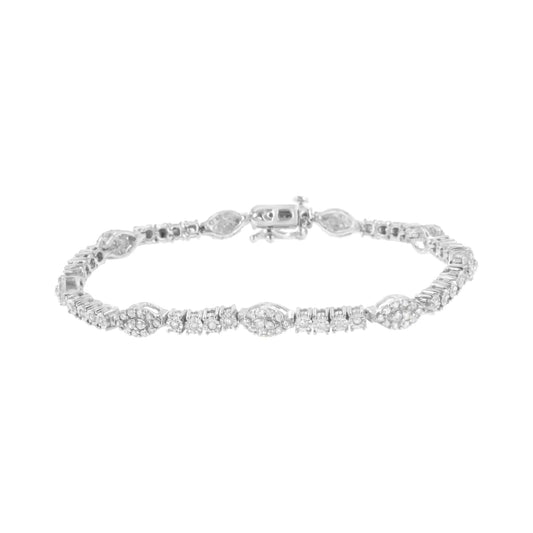 .925 Sterling Silver 1-1/2 cttw Diamond Marquise Halo and Line Link Tennis Bracelet (I-J Color, I2-I3 Clarity) - 7-1/4" WEM Support (www.WEM.support)