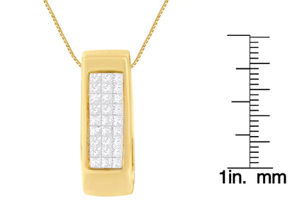 14K Yellow Gold Princess Cut Diamond Bar Halo Pendant Necklace (0.30 cttw, H-I Color, SI1-SI2 Clarity) WEM Support (www.WEM.support)