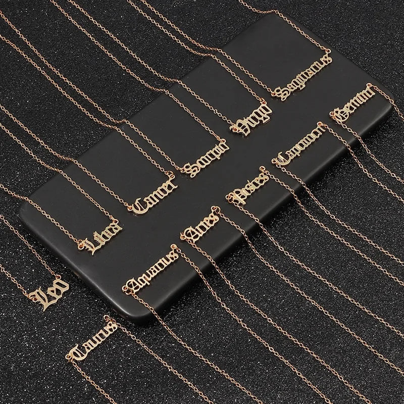 Old English Zodiac Necklace WEM Support (www.WEM.support)