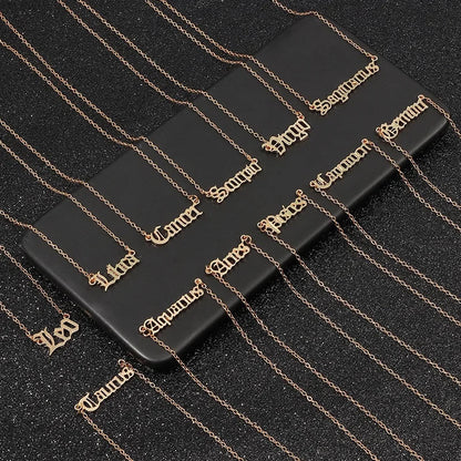 Old English Zodiac Necklace WEM Support (www.WEM.support)