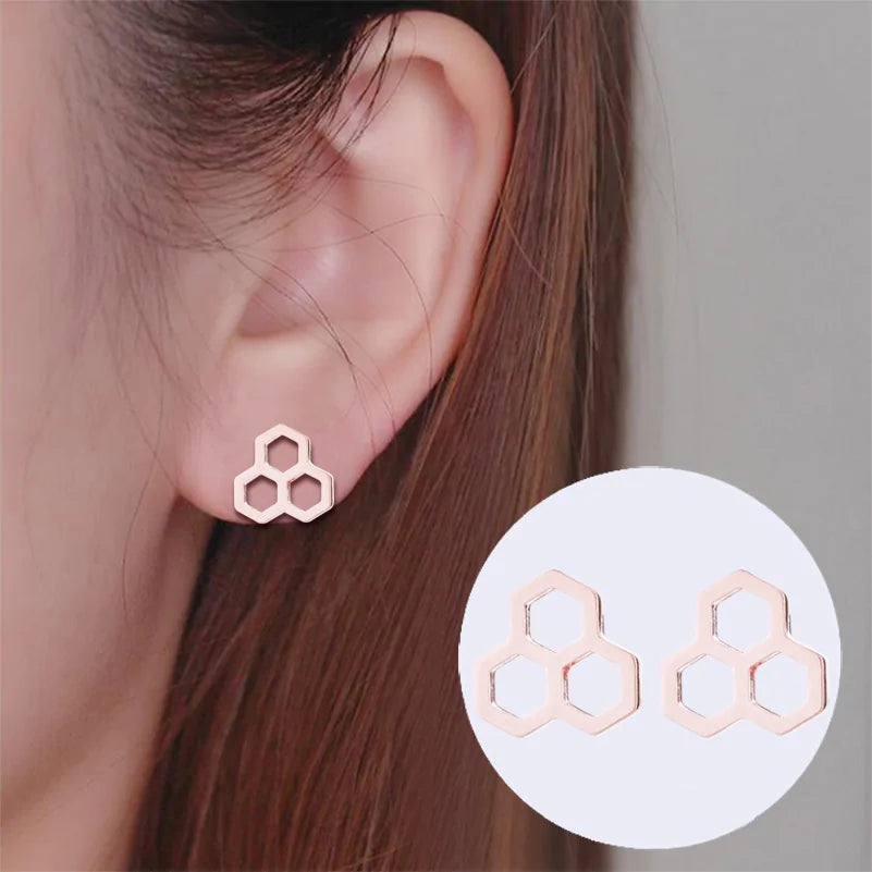 Triple Honeycomb Stud Earrings WEM Support (www.WEM.support)