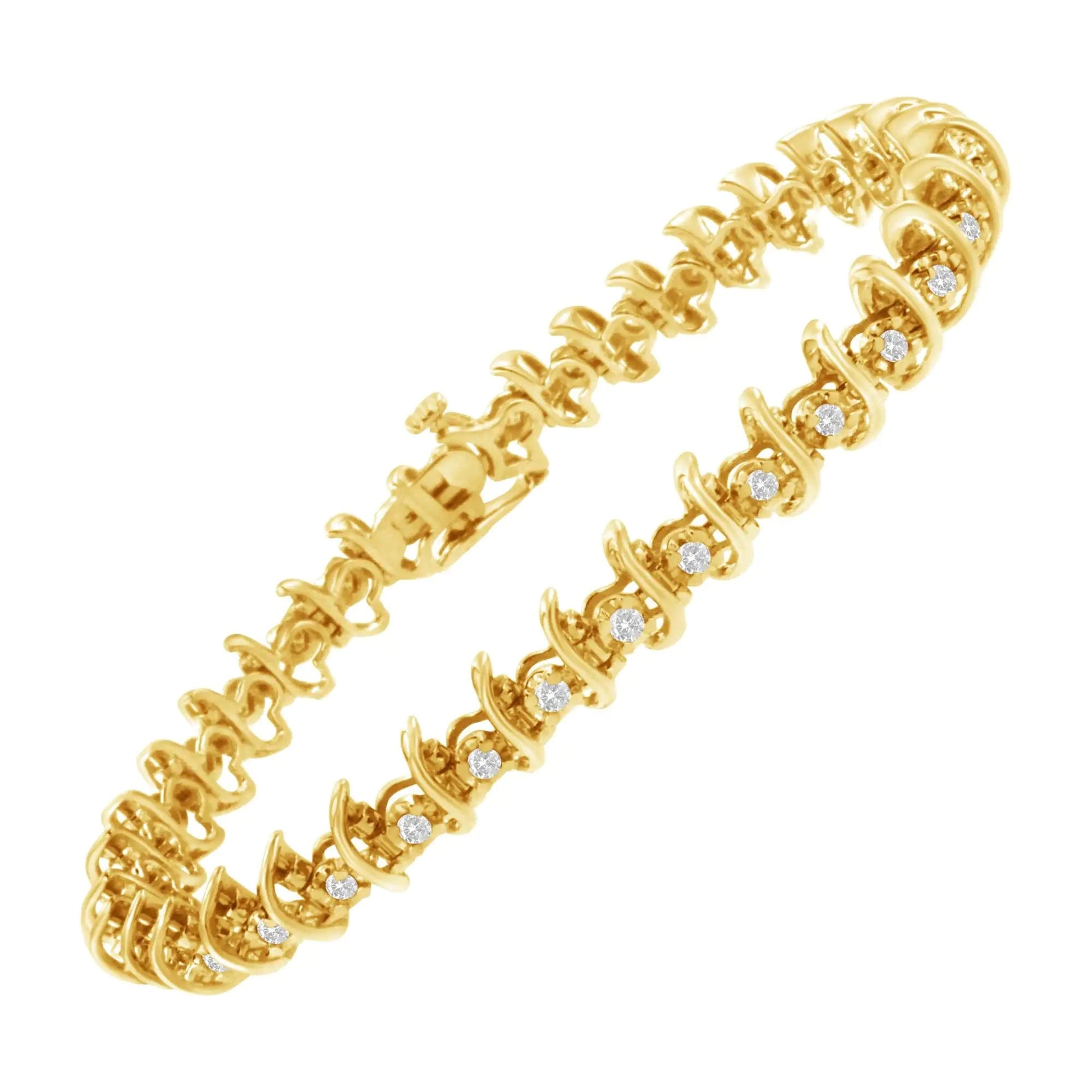 10KT Yellow Gold Plated .925 Sterling Silver 1 cttw Prong-Set Diamond Link Bracelet (J-K, I1-I2) - 7.5" WEM Support (www.WEM.support)