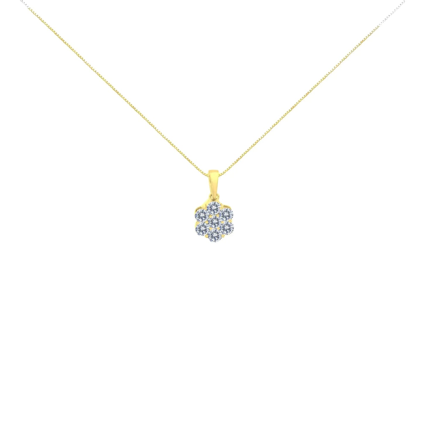 14K Yellow Gold 1.00 Cttw Brilliant Round-Cut Diamond 7 Stone Floral Cluster 18" Pendant Necklace (H-I Color, SI2-I1 Clarity) WEM Support (www.WEM.support)