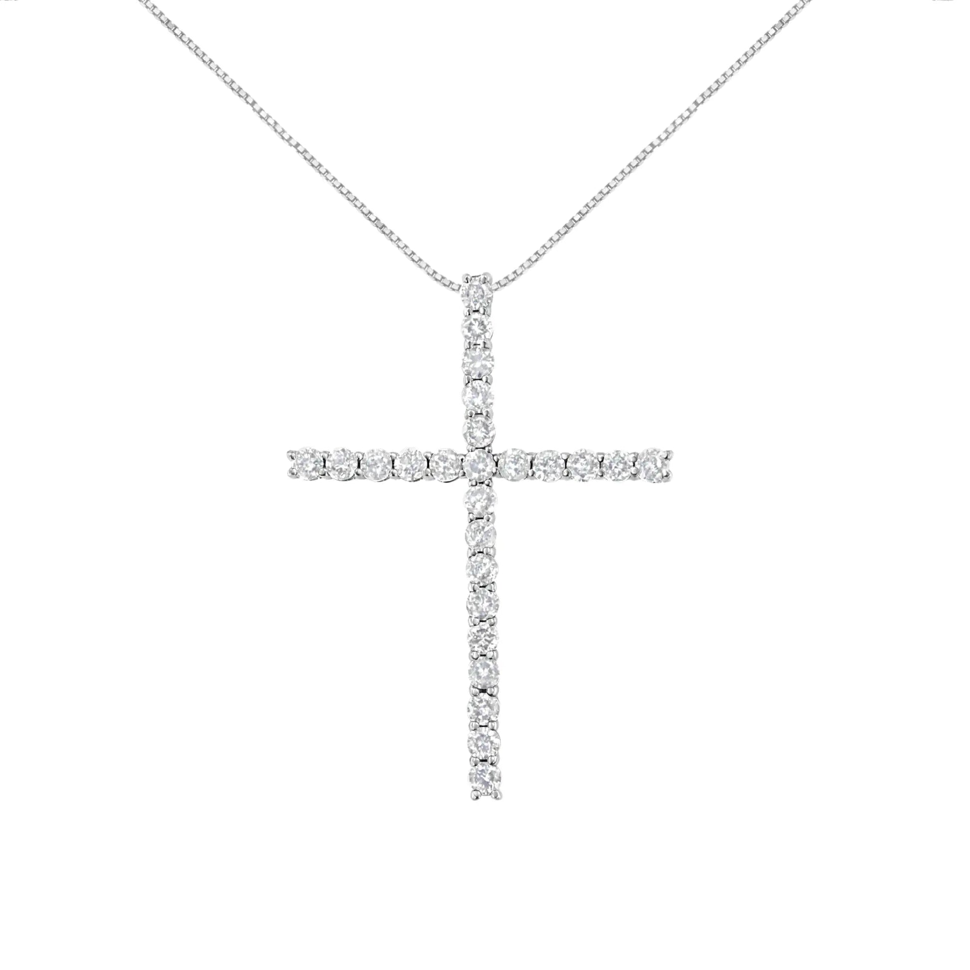 Pingente de Cruz de Diamante 2.0 Cttw em Prata de Lei .925 com Corrente Caixa (Cor I-J, Clareza I1-I2) - 18" WEM Support (www.WEM.support)
