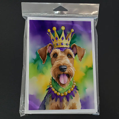 Airedale Terrier King of Mardi Gras Greeting Cards Pack of 8 WEM Support (www.WEM.support)