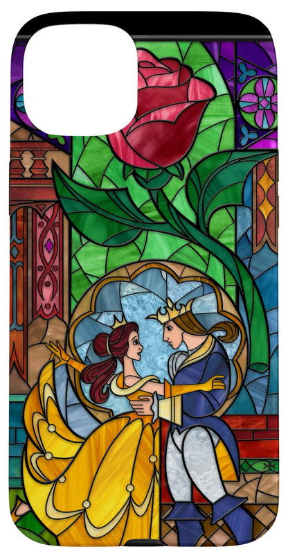 iPhone 15 Plus Disney Beauty and the Beast Belle and Prince Stained Glass Case