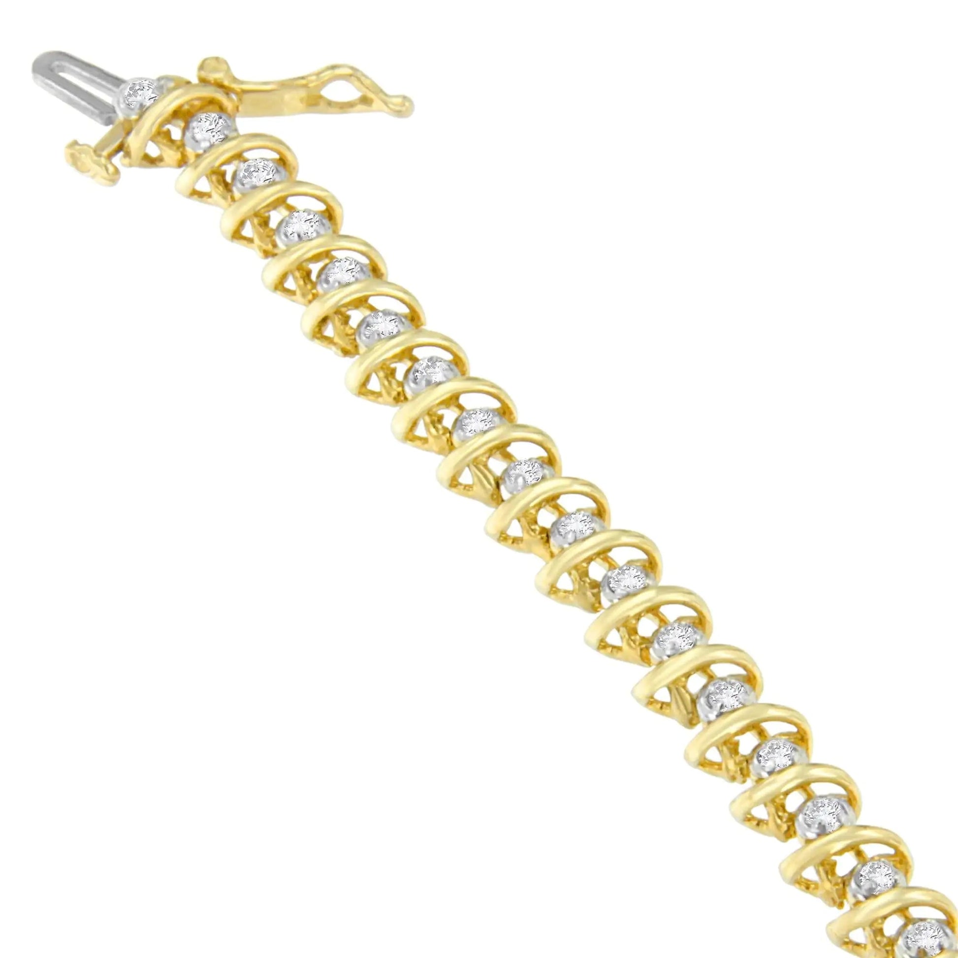 10K Yellow Gold Round Cut Diamond 'S' Bracelet (1.00 cttw, I-J Color, I2-I3 Clarity) WEM Support (www.WEM.support)