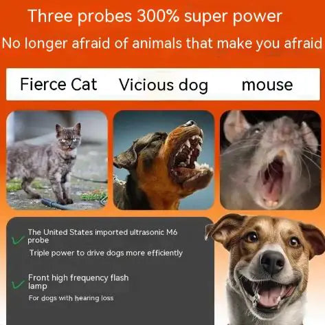 Three-Head Ultrasonic High-Power Dog Repellent with Spray WEM Support (www.WEM.support)