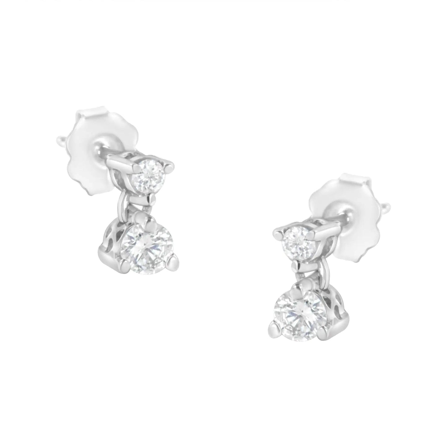 14K White Gold 1 cttw Double Diamond Stud Earrings (I-J Clarity, I2-I3 Color) WEM Support (www.WEM.support)