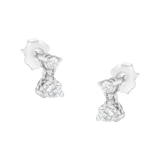 14K White Gold 1 cttw Double Diamond Stud Earrings (I-J Clarity, I2-I3 Color) WEM Support (www.WEM.support)