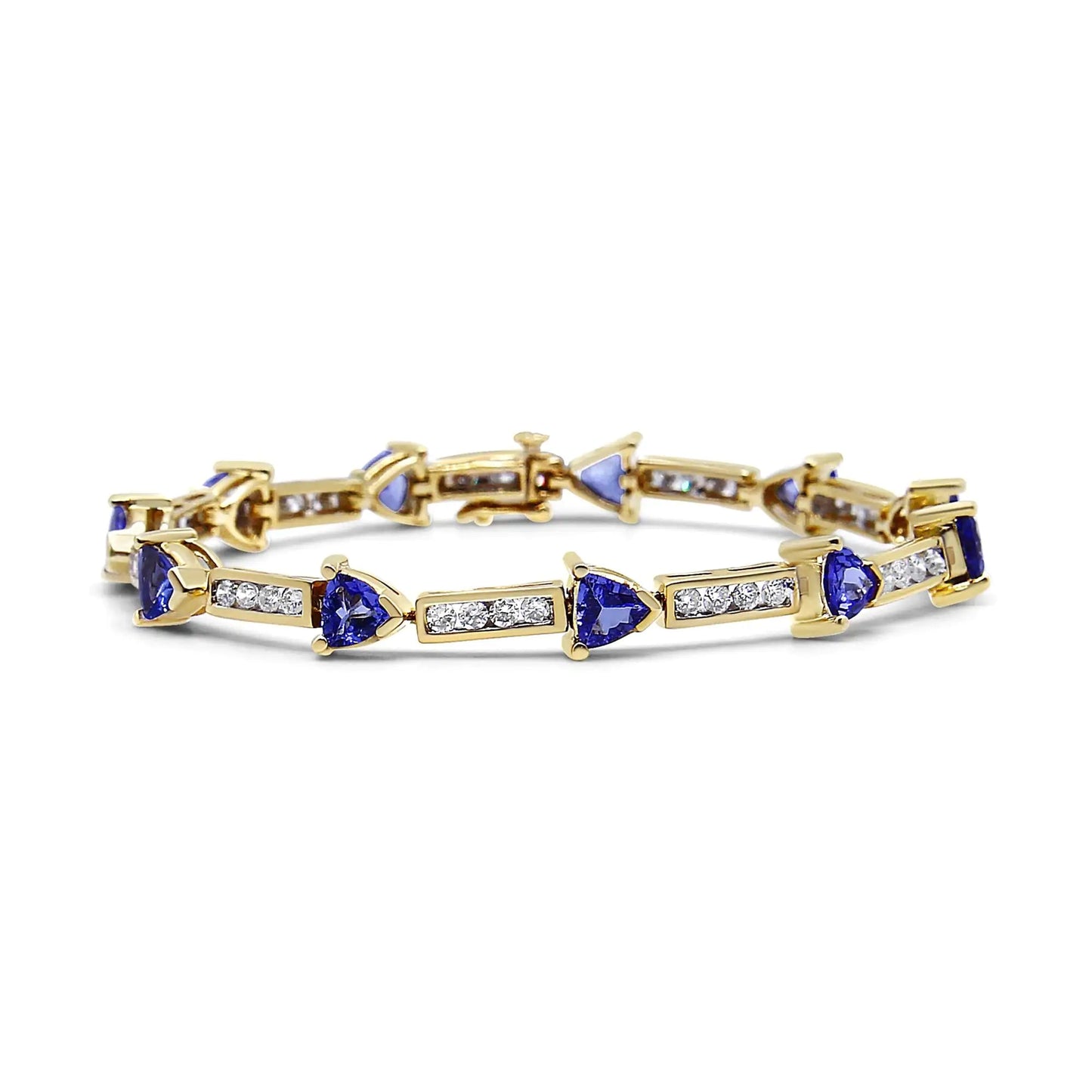 14K Yellow Gold 1 5/8 Cttw Diamond and 5MM Trillion Blue Tanzanite Link Bracelet (H-I Color, I1-I2 Clarity) - 7" WEM Support (www.WEM.support)