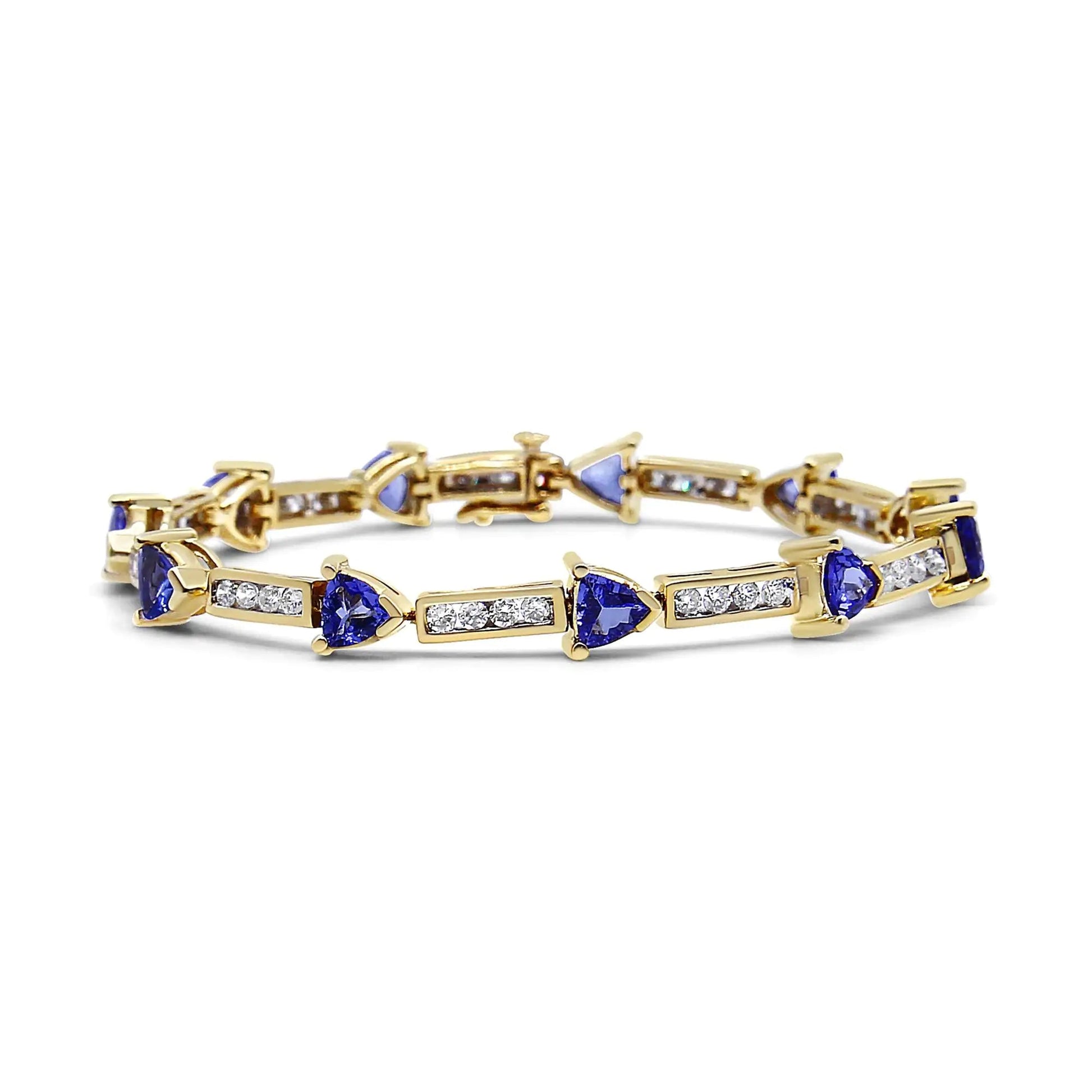 14K Yellow Gold 1 5/8 Cttw Diamond and 5MM Trillion Blue Tanzanite Link Bracelet (H-I Color, I1-I2 Clarity) - 7" WEM Support (www.WEM.support)