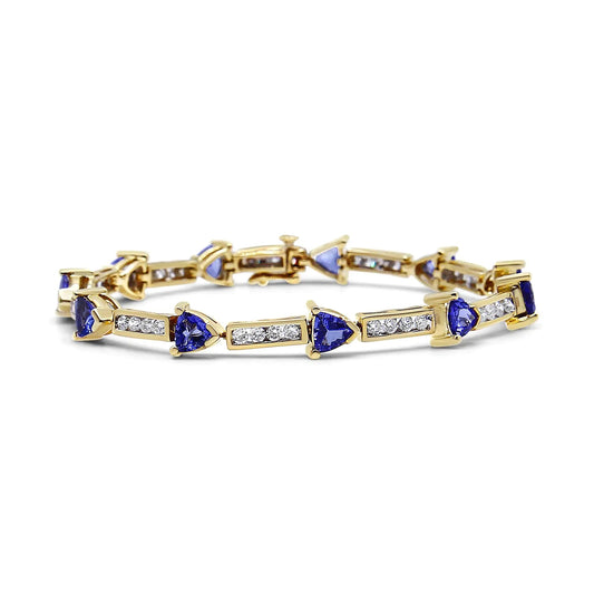 14K Yellow Gold 1 5/8 Cttw Diamond and 5MM Trillion Blue Tanzanite Link Bracelet (H-I Color, I1-I2 Clarity) - 7" WEM Support (www.WEM.support)