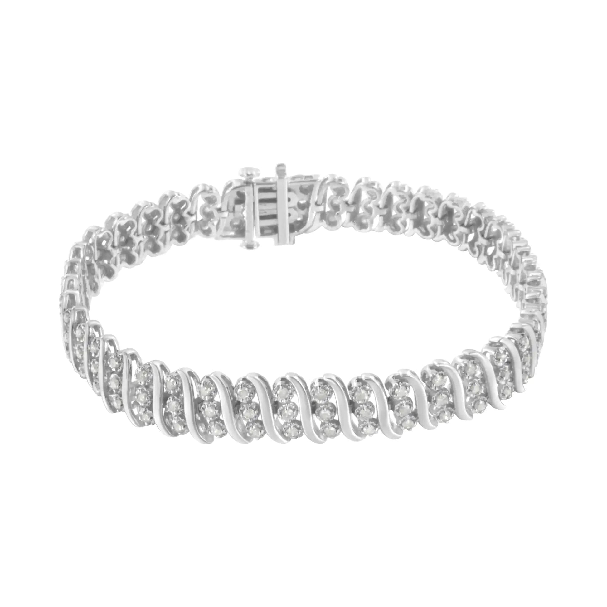 Bracelet Double Rangée en Argent Sterling et Diamants 2 cttw (I-J, I2-I3) WEM Support (www.WEM.support)
