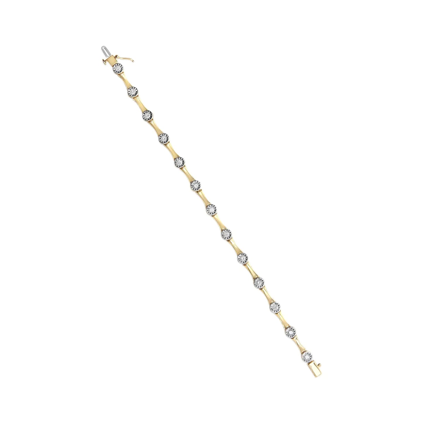 10K Yellow Gold Plated .925 Sterling Silver 1.0 Cttw Miracle Set Diamond Bezel Style Station Link Bracelet (H-I Color, I3 Clarity) - Size 7" WEM Support (www.WEM.support)
