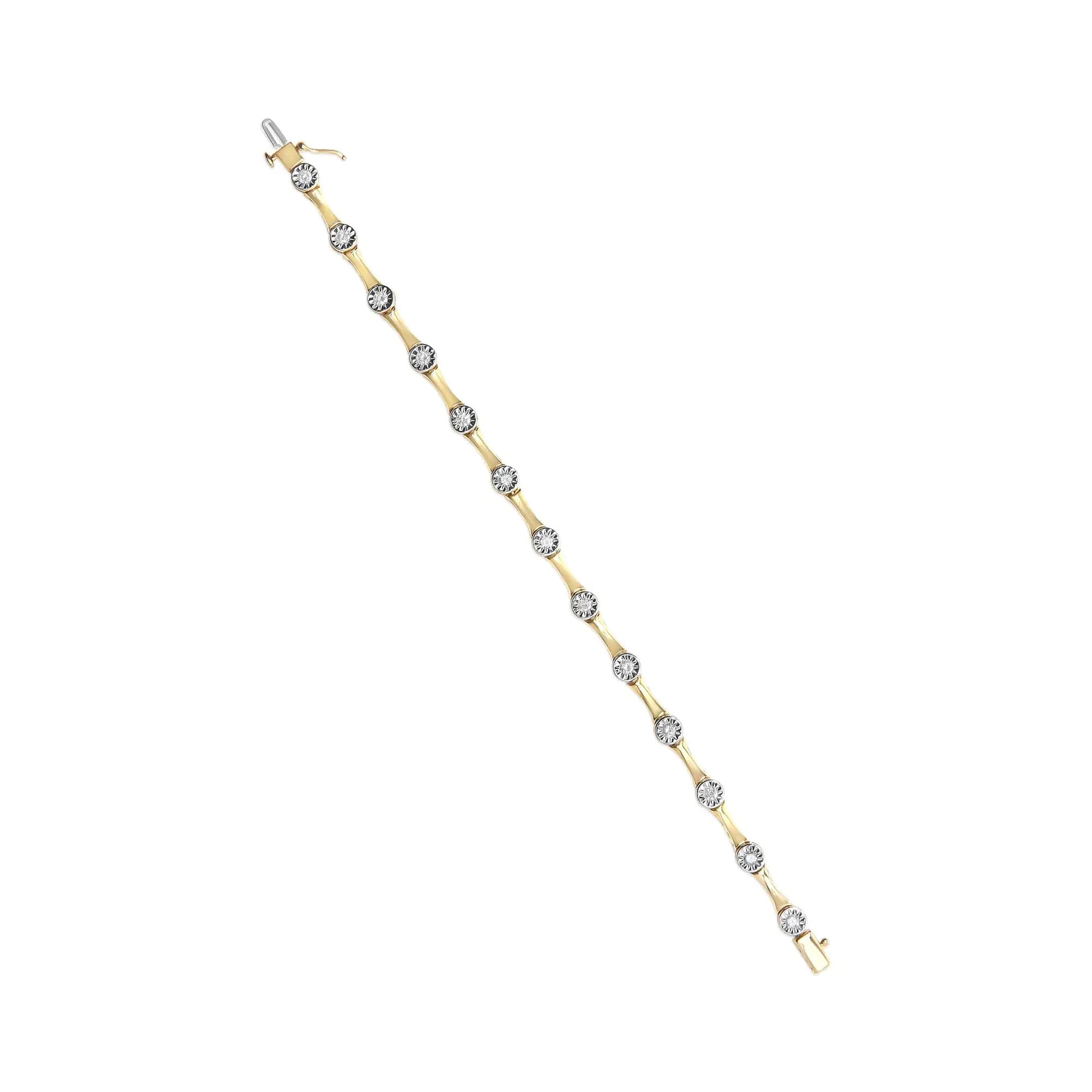 10K Yellow Gold Plated .925 Sterling Silver 1.0 Cttw Miracle Set Diamond Bezel Style Station Link Bracelet (H-I Color, I3 Clarity) - Size 7" WEM Support (www.WEM.support)