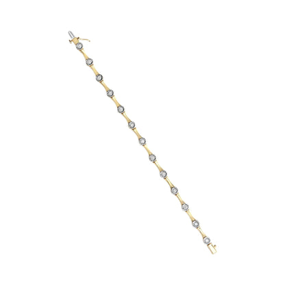10K Yellow Gold Plated .925 Sterling Silver 1.0 Cttw Miracle Set Diamond Bezel Style Station Link Bracelet (H-I Color, I3 Clarity) - Size 7" WEM Support (www.WEM.support)
