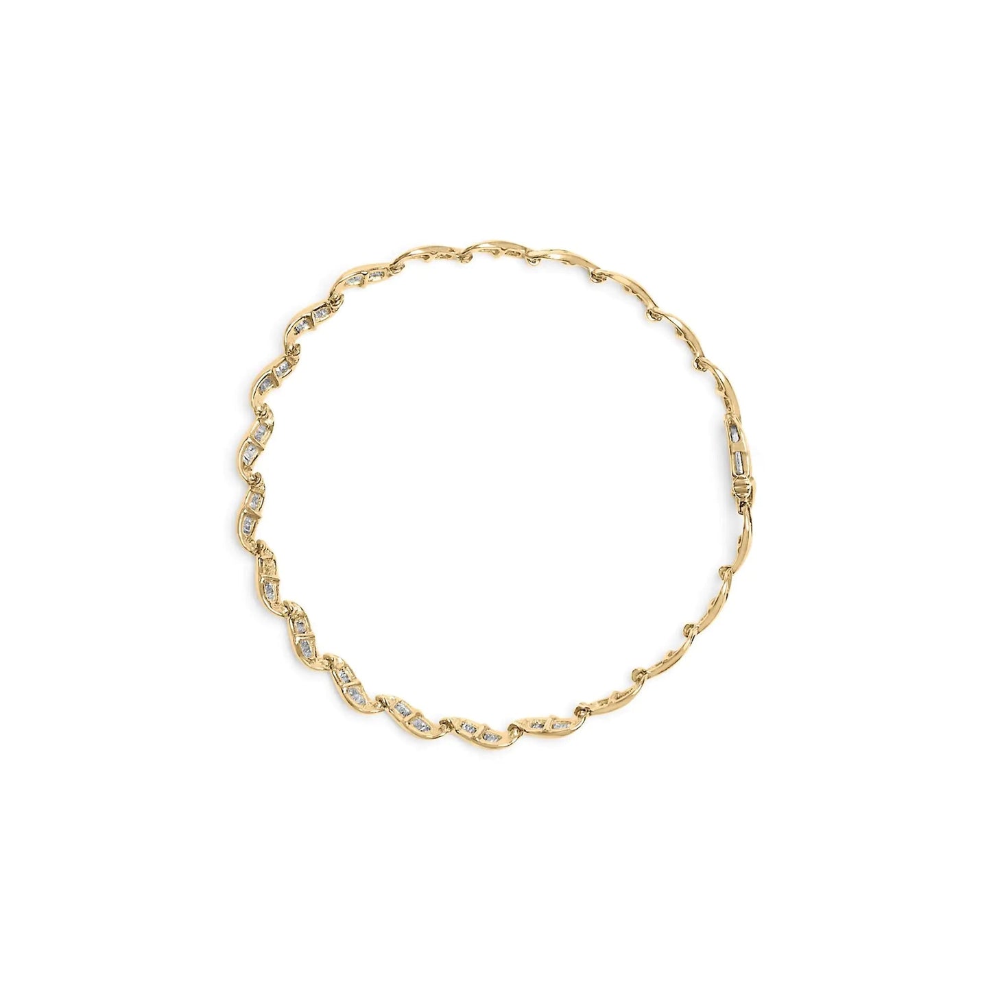 10k Yellow Gold 1.00 Cttw Baguette-Cut Diamond Spiral Link 7.50" Bracelet (I-J Color, I1-I2 Clarity) WEM Support (www.WEM.support)