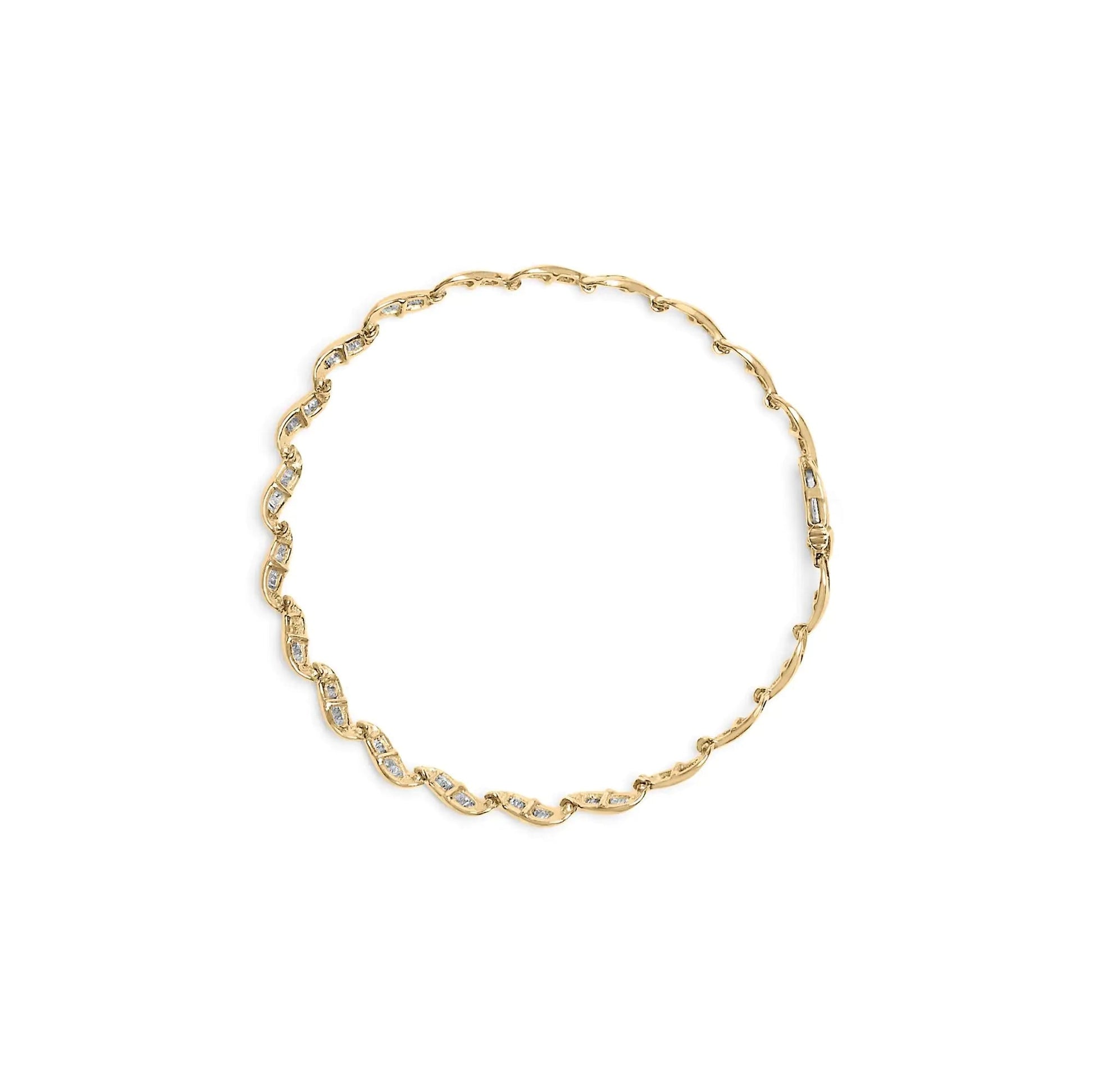 10k Yellow Gold 1.00 Cttw Baguette-Cut Diamond Spiral Link 7.50" Bracelet (I-J Color, I1-I2 Clarity) WEM Support (www.WEM.support)