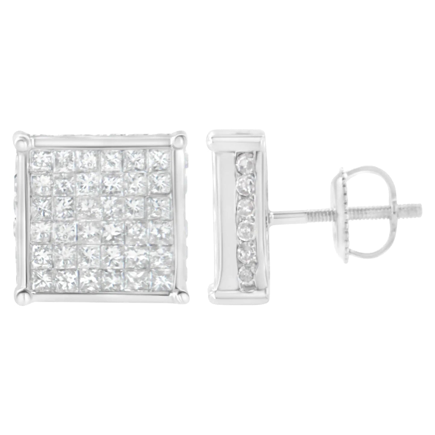 10K White Gold 2ct TDW Princess-Cut Composite Diamond Stud Earring (I-J ,I2-I3) WEM Support (www.WEM.support)