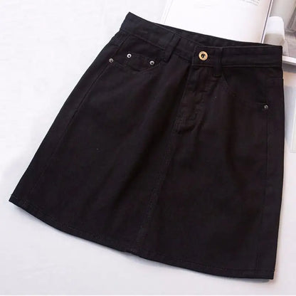 Retro High Waist A-Line Denim Skirt for Women