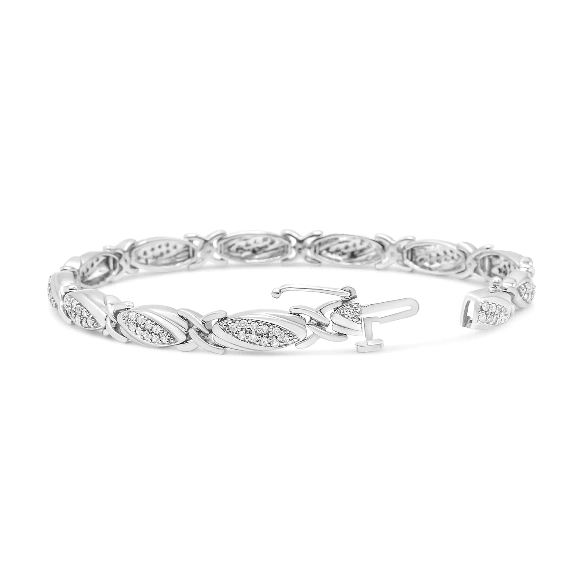 .925 Sterling Silver 1.00 Cttw Round Diamond X-Link Bracelet (I-J Color, I2-I3 Clarity) - Size 7.25" WEM Support (www.WEM.support)